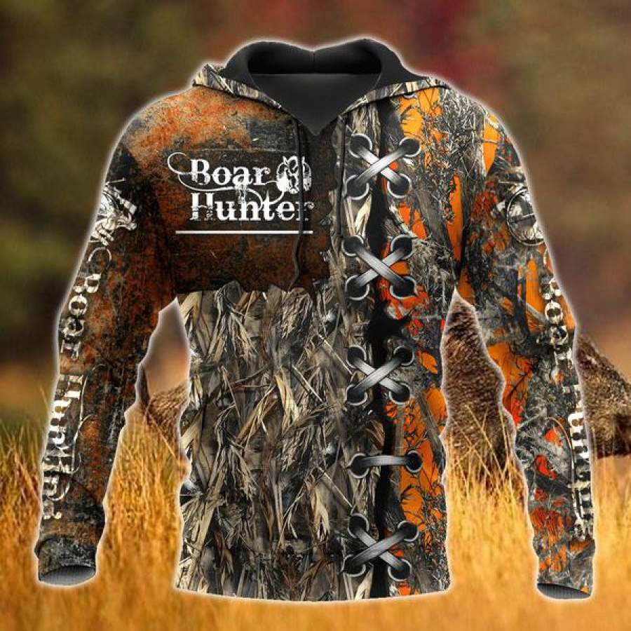 Boar Hunting Orange Camo Men/Women All Over Printed Hoodie Xl