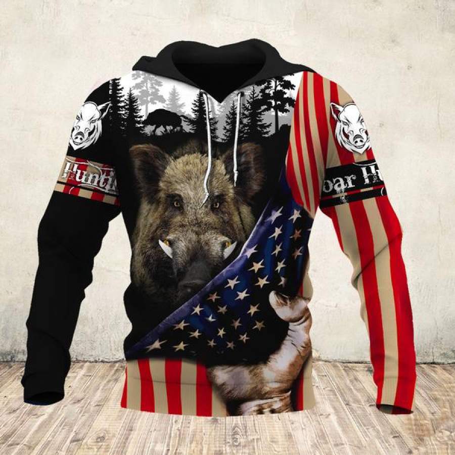 Boar Hunting Flag Men/Women All Over Printed Hoodie Xl