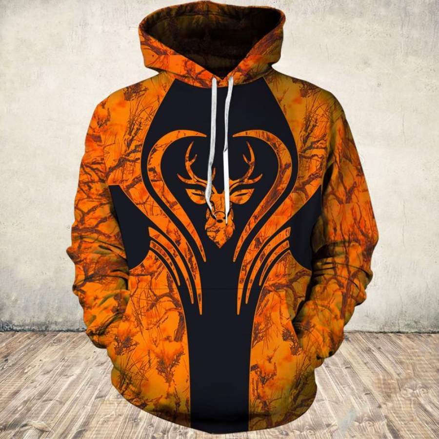 Deer Hunting Camo Orange Men/Women All Over Printed Hoodie Xl