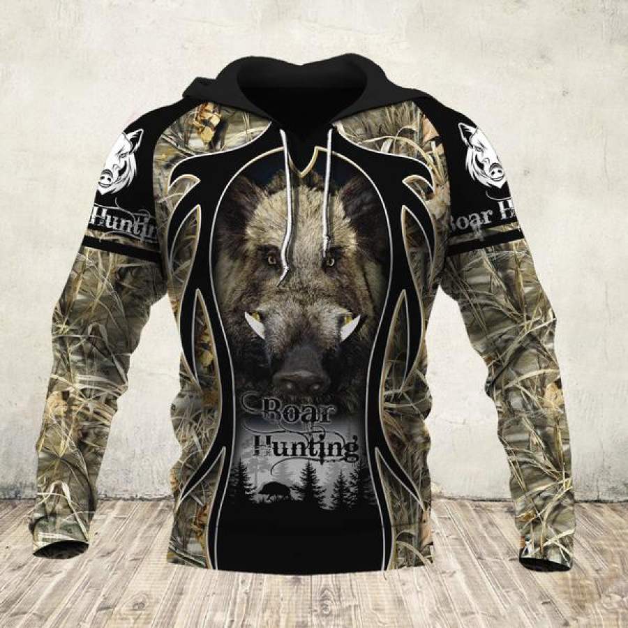 Boar Hunting Loop Men/Women All Over Printed Hoodie Xl