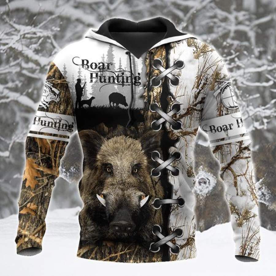 Boar Hunting White Camo Men/Women All Over Printed Hoodie Xl