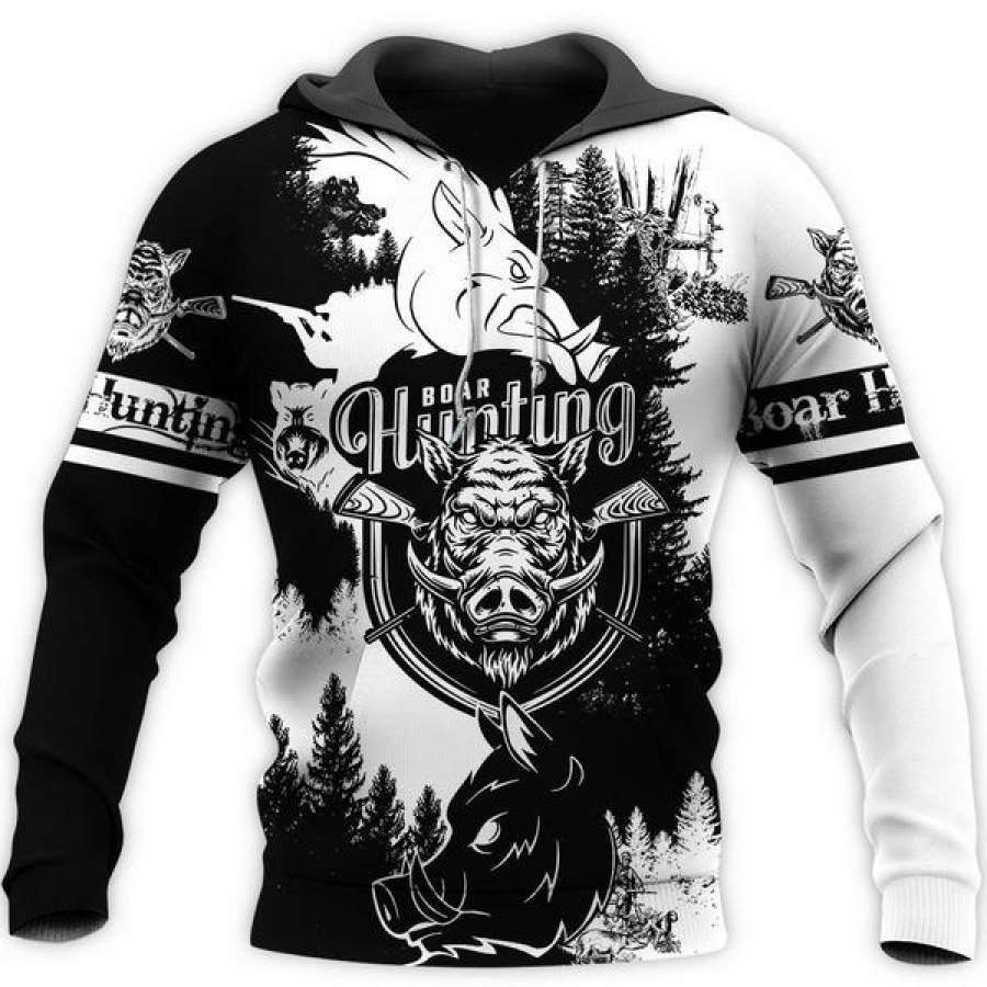 Boar Hunting Black 3D Men/Women All Over Printed Hoodie Xl