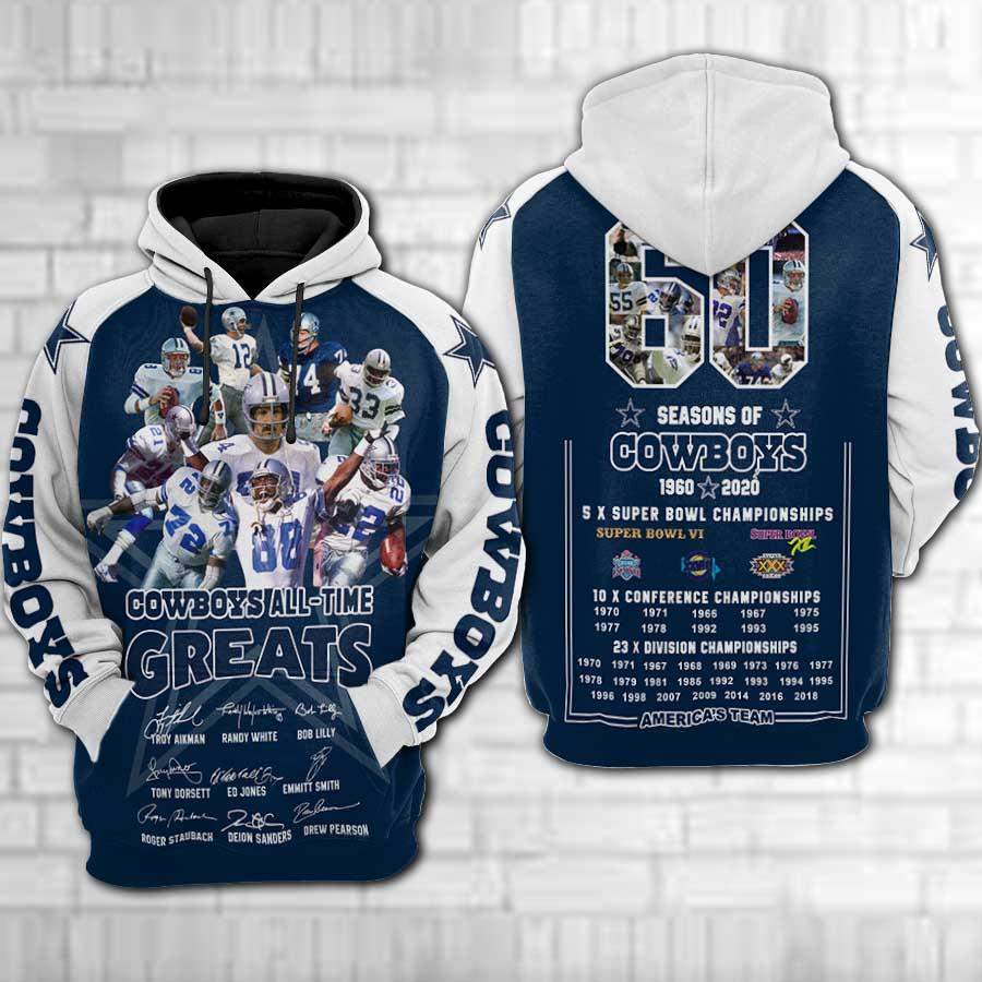 Dallas Cowboys All Time Greats Men/Women All-Over Print 3D Hoodie