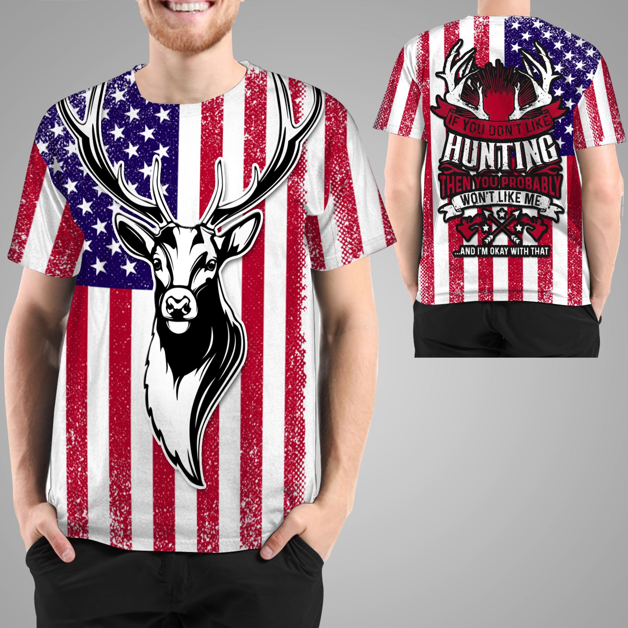 Deer Hunting American Flag 3D T-Shirt For Hunters In Daily Life