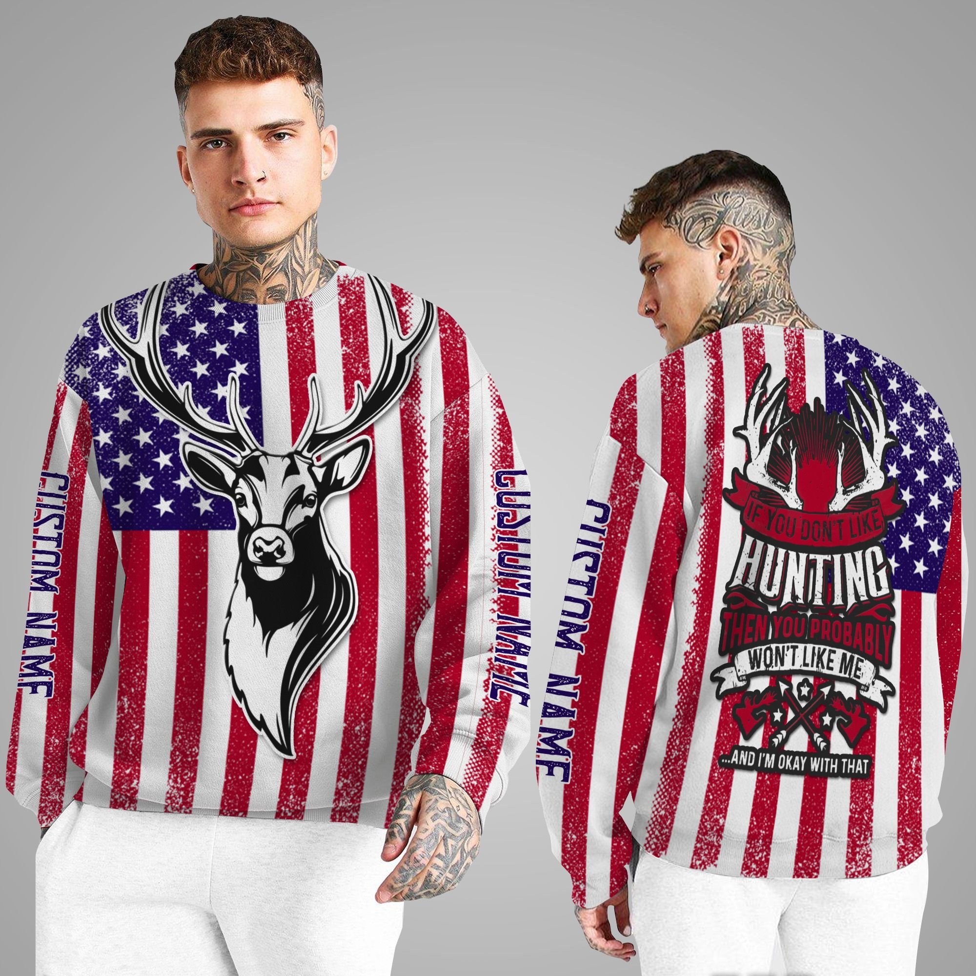 Deer Hunting American Flag Custom Name 3D Long Sleeve Shirt For Hunters In Daily Life