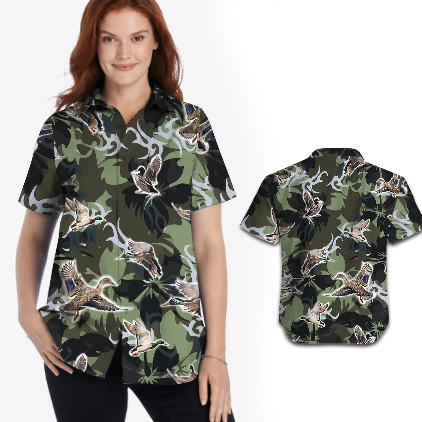 Camouflage Mallard Duck Hunting Women Hawaiian Shirt For Hunters In Daily Life