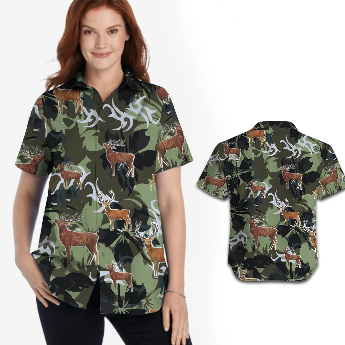 Camouflage Deer Hunting Women Hawaiian Shirt For Hunters In Daily Life