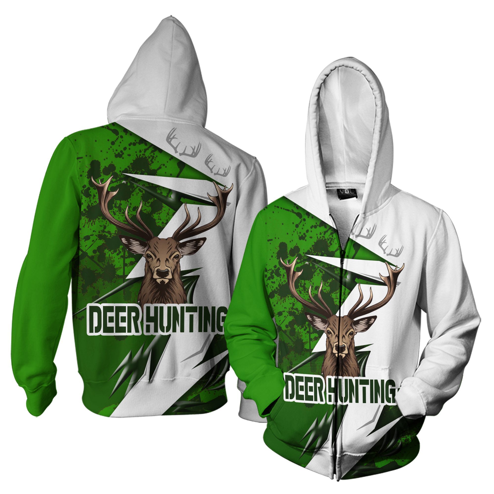 Deer Hunting With Deer Horn Zip Hoodie For Deer Hunter