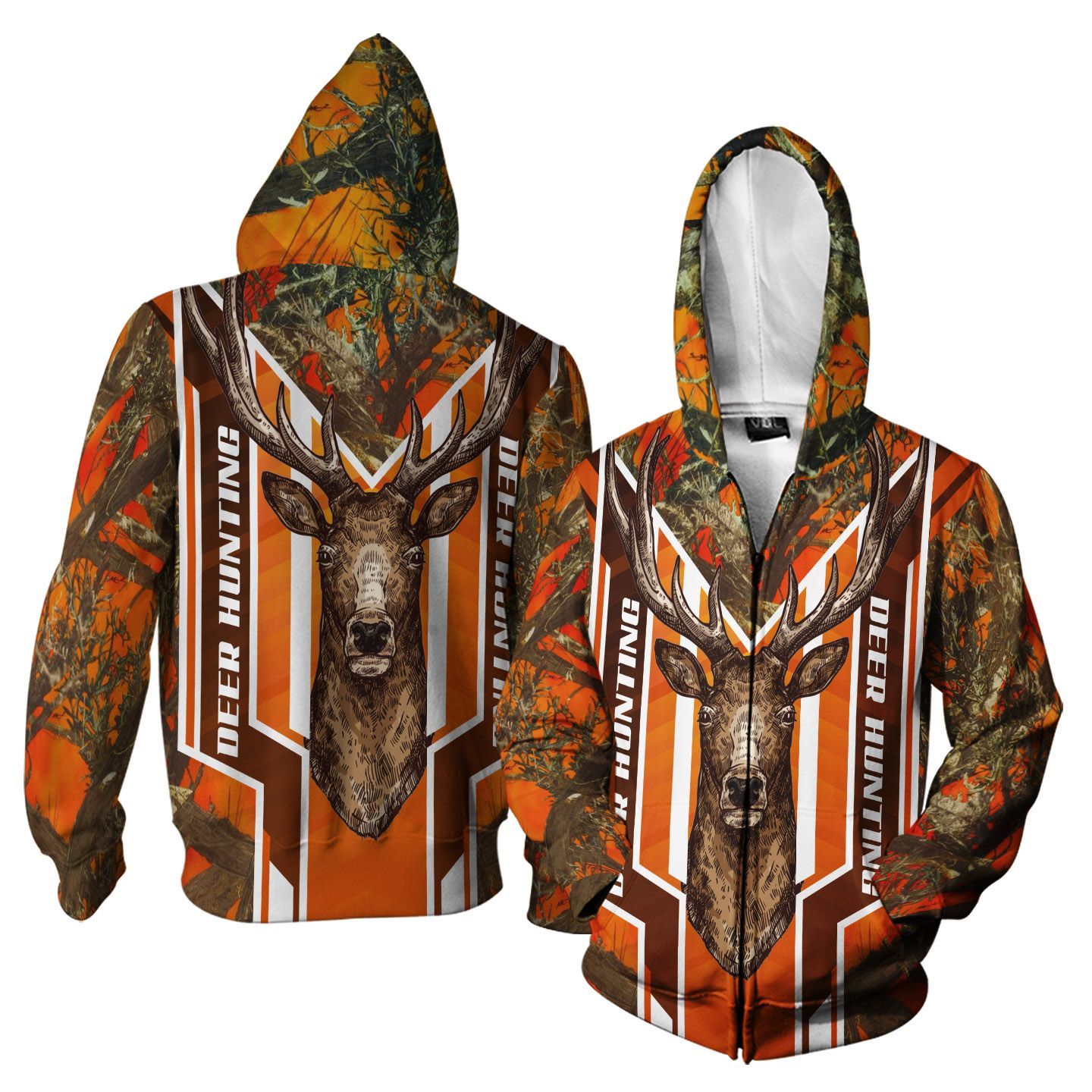 Deer Hunting With A Deer And Forest Zip Hoodie For Deer Hunter