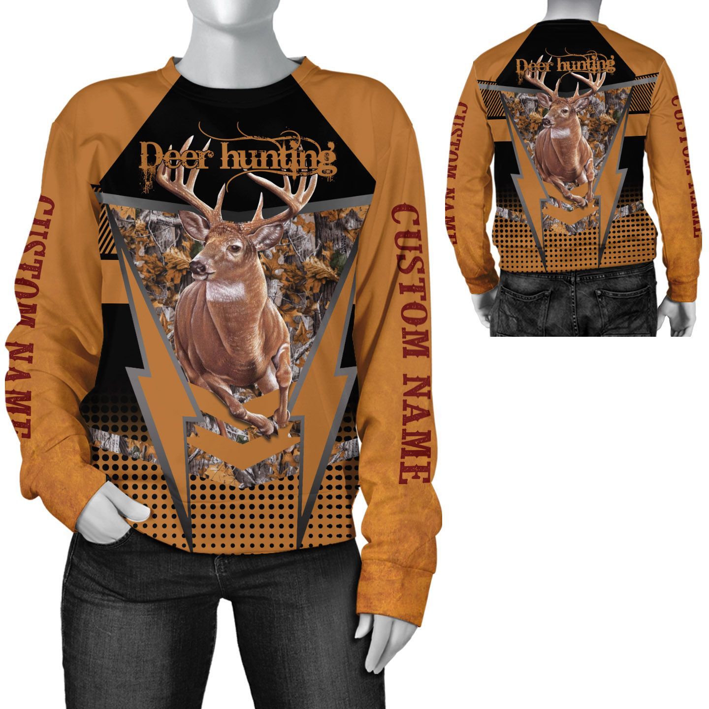 Custom Name Deer Hunting With A Deer And Forest Long Sleeve Shirt For Deer Hunter