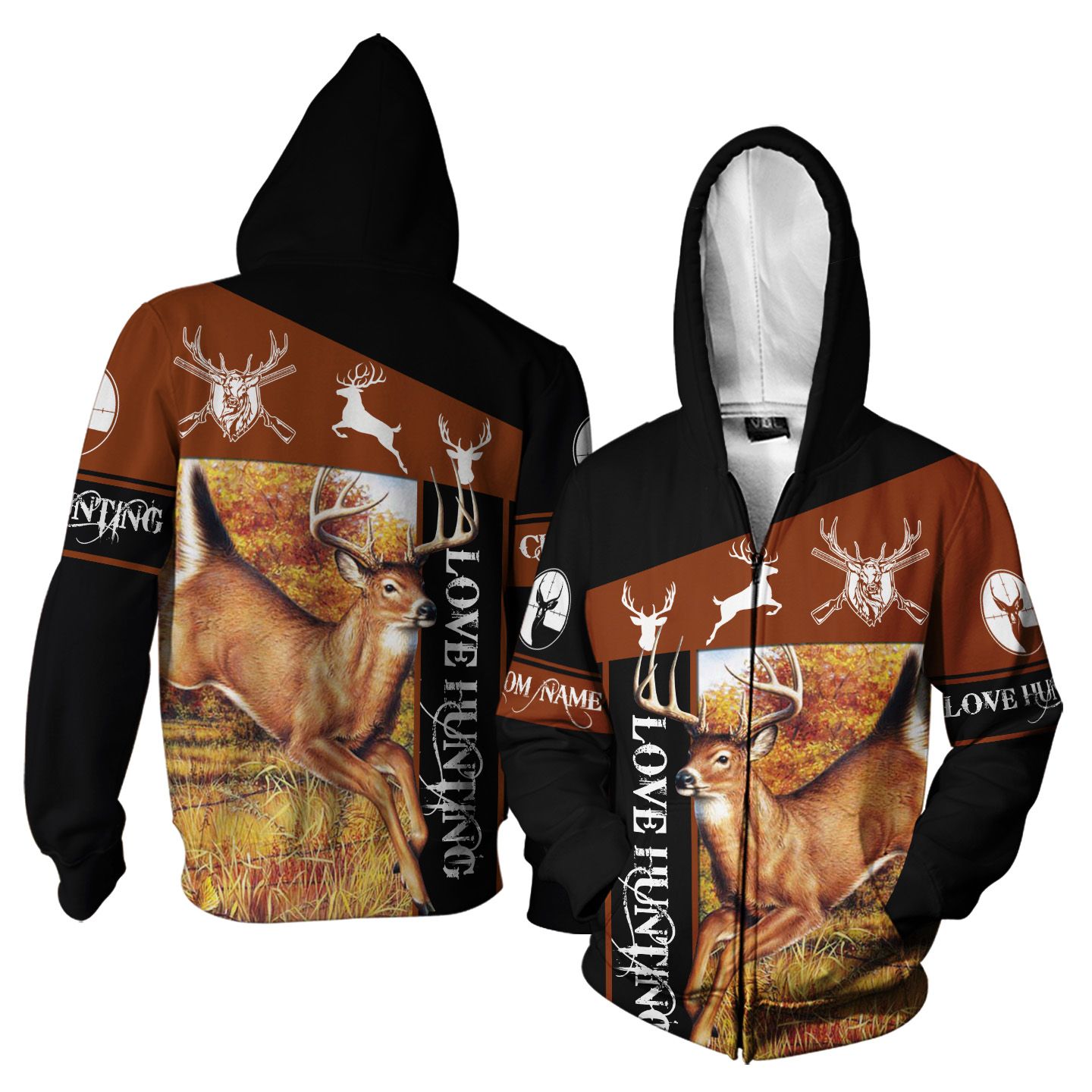 Love Hunting Custom Name Zip Hoodie For Deer Hunters In Daily Life