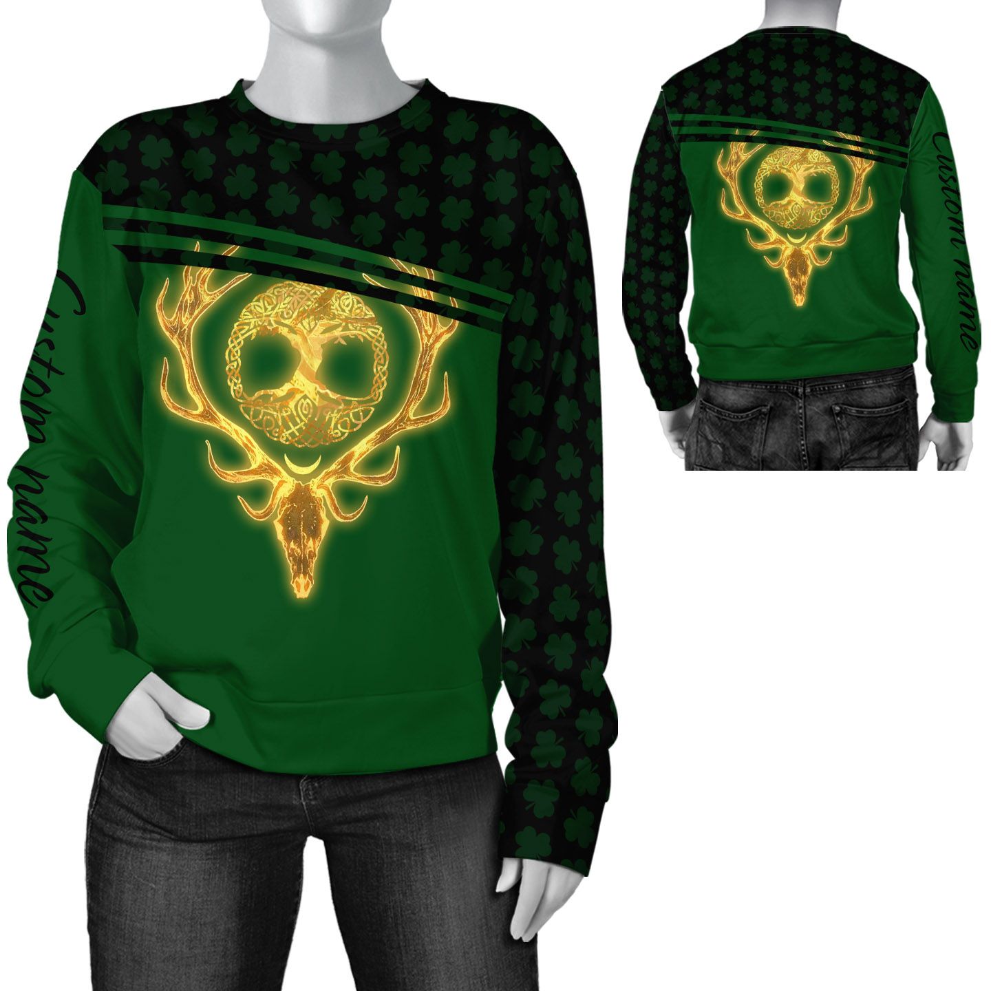 Hunting Deer And Tree Of Life Custom Name Long Sleeve T Shirt For Hunter on St Patrick’s Day