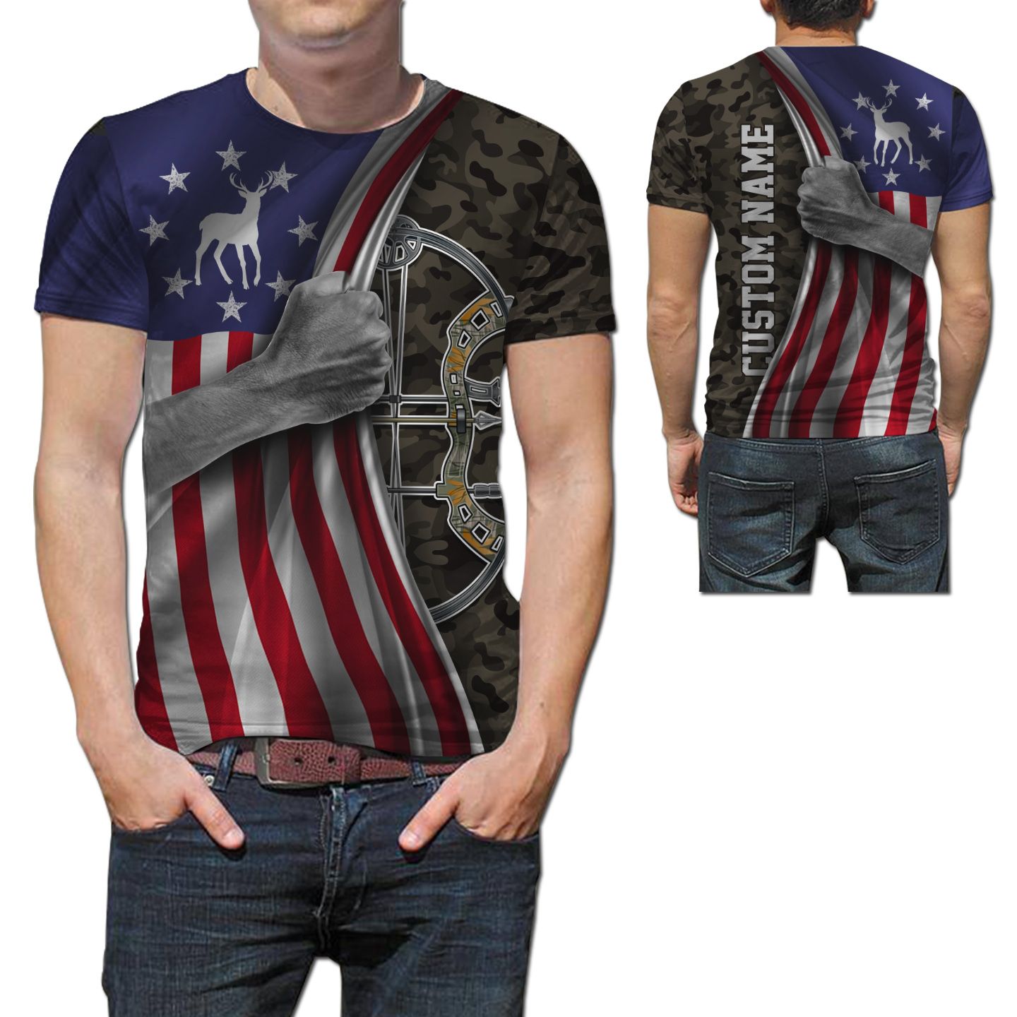 Custom Name Compound Bow Camouflage 3D T-shirt For Deer Hunting Lovers