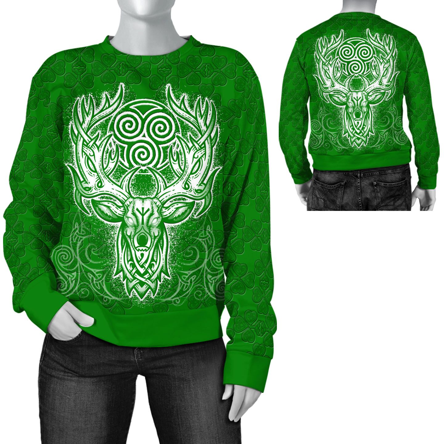 Deer Hunting Long Sleeve T Shirt With Shamrock and Triskelion For Hunter On St Patricks Day