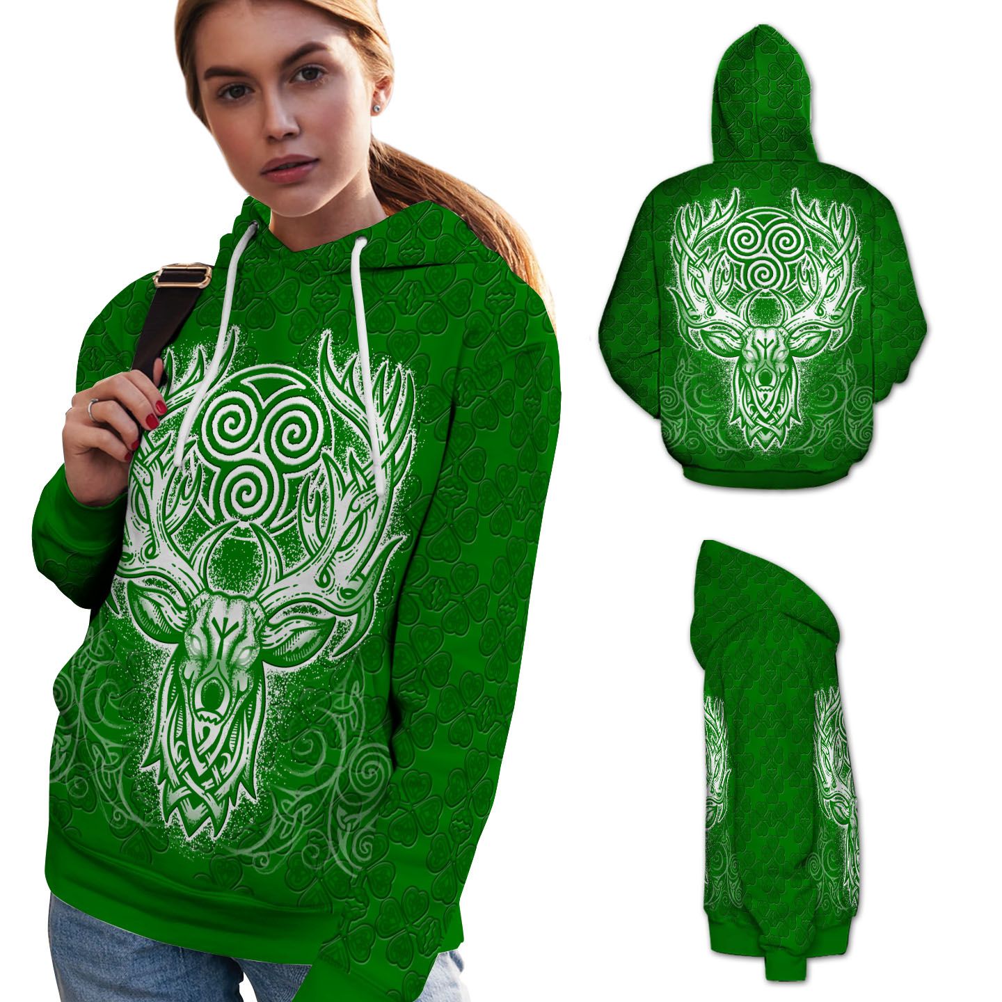 Deer Hunting Hoodie T Shirt With Shamrock and Triskelion For Hunter On St Patricks Day