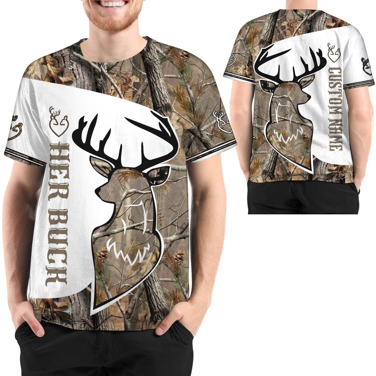 Custom Name Valentine Her Buck Matching 3D T-shirt For Deer Hunting Lovers