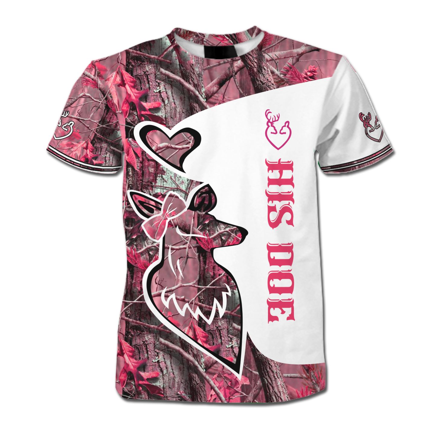 Custom Name Valentine His Doe Matching 3D T-shirt For Deer Hunting Lovers