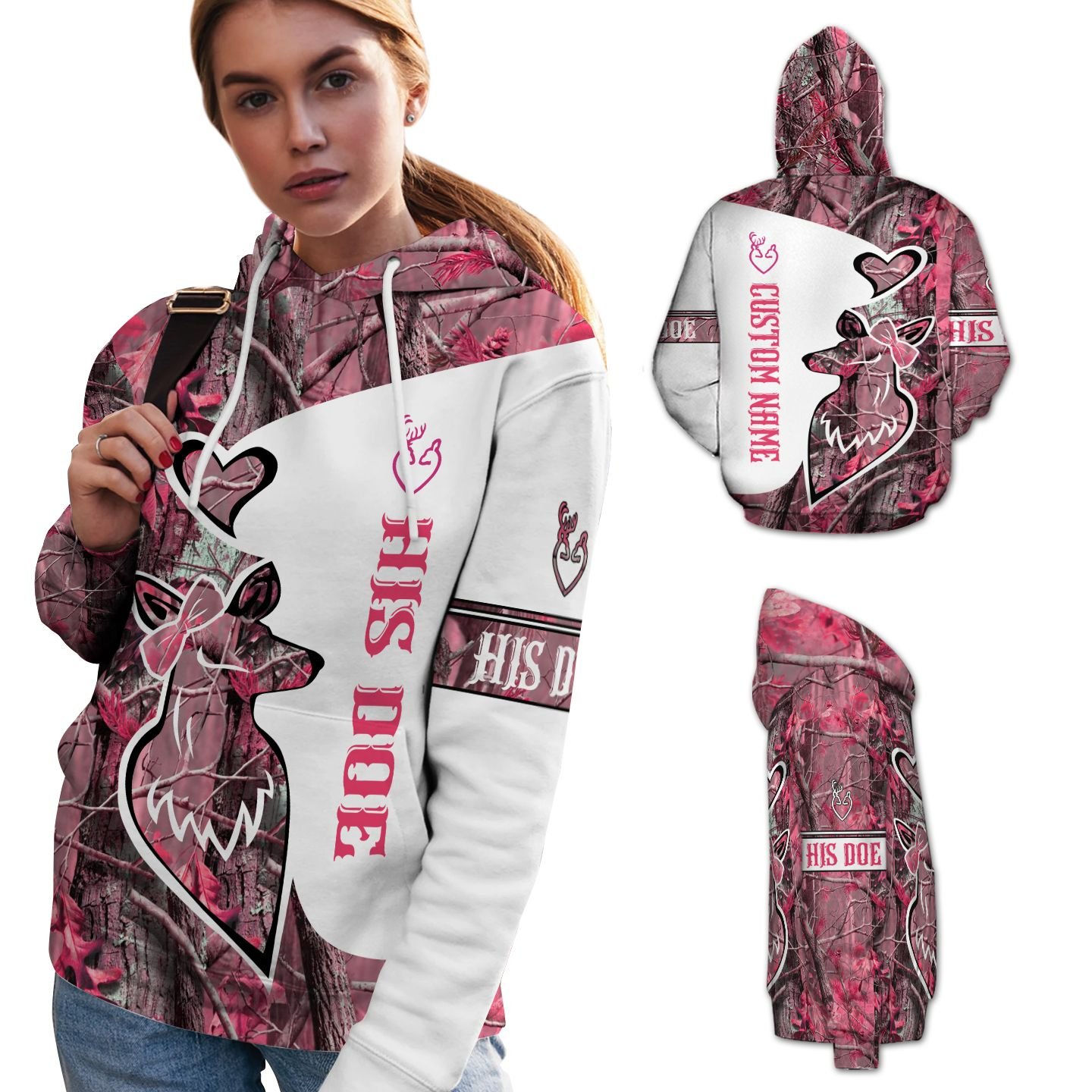 Custom Name Valentine His Doe Matching 3D Hoodie Shirt For Deer Hunting Lovers