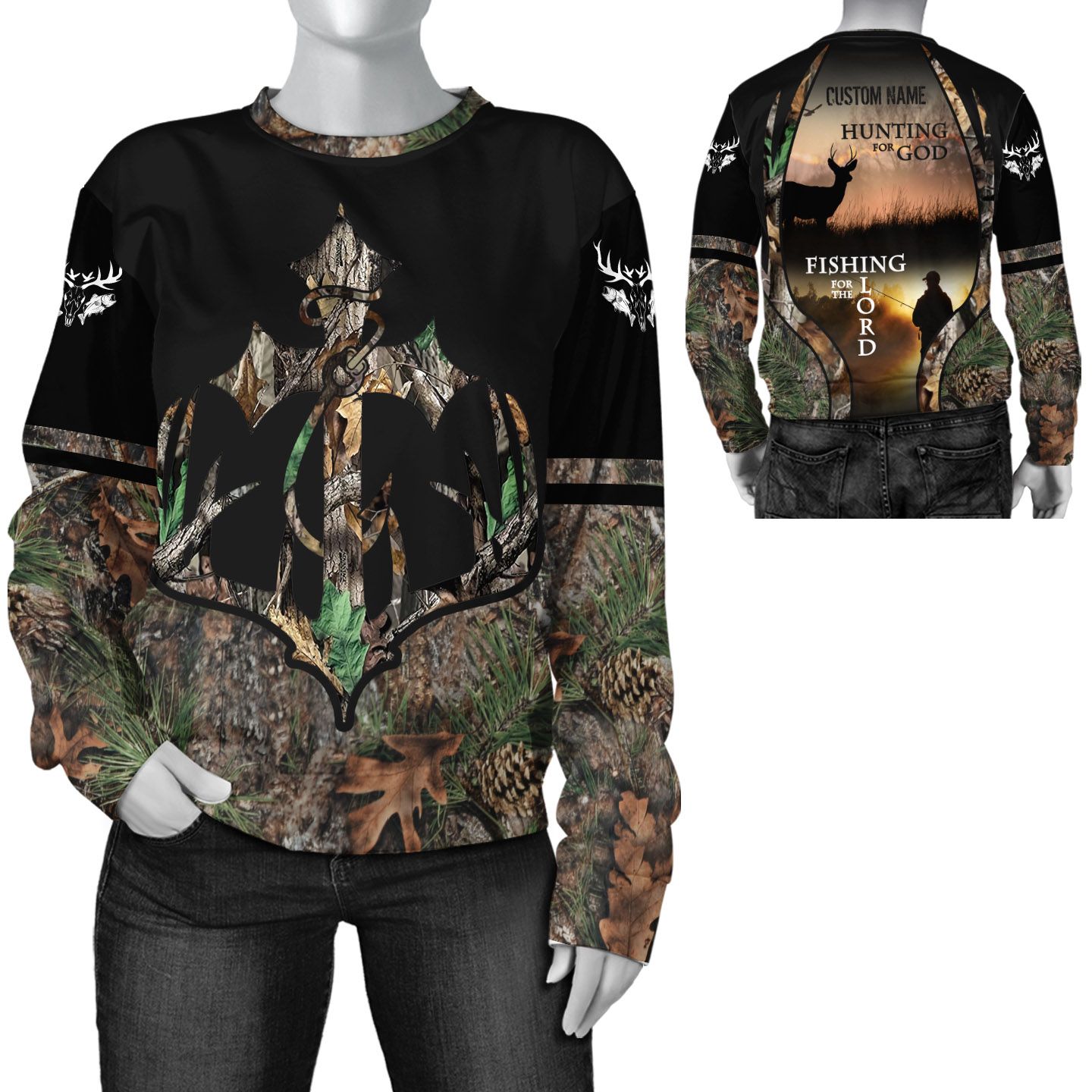 Custom Name Hunting Fishing For Jesus, God And The Lord Long Sleeve T Shirt Personalized Gift For Hunter And Fisherman