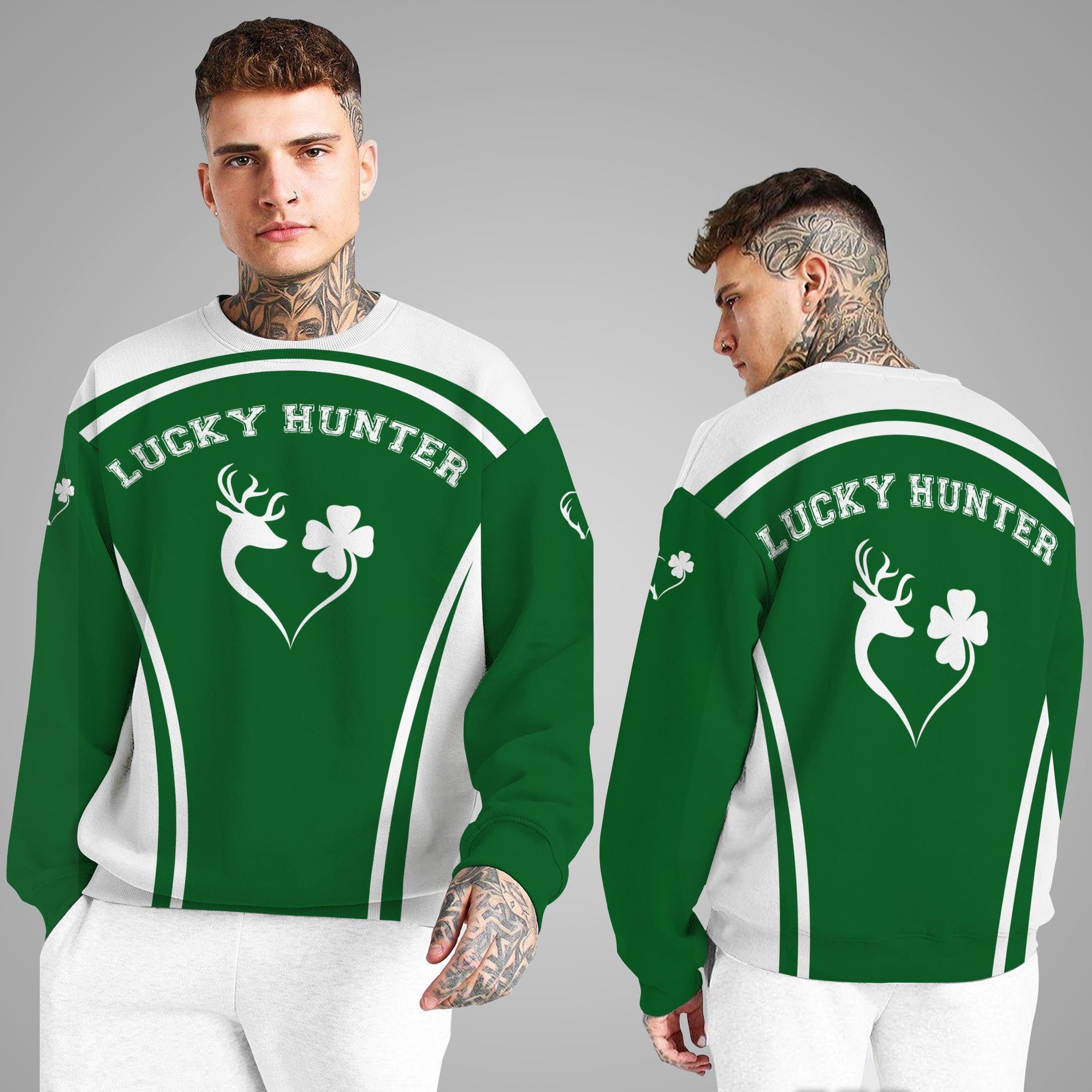 Lucky Hunter 3D Long Sleeve Tee Shirt For Deer Hunting Lovers On St. Patrick’s Day