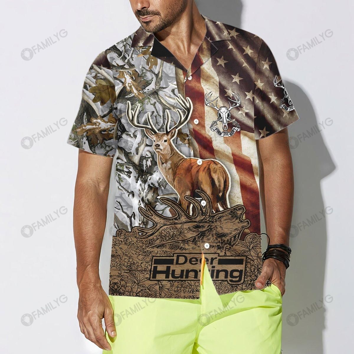 Deer Hunting Shirts – Deer Vintage Flag Bow Hunting – Hunting Hawaiian Shirt