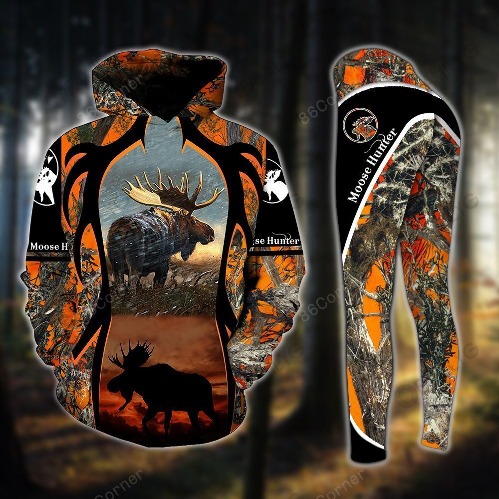 Orange Hunting Moose Legging and Hoodie Set