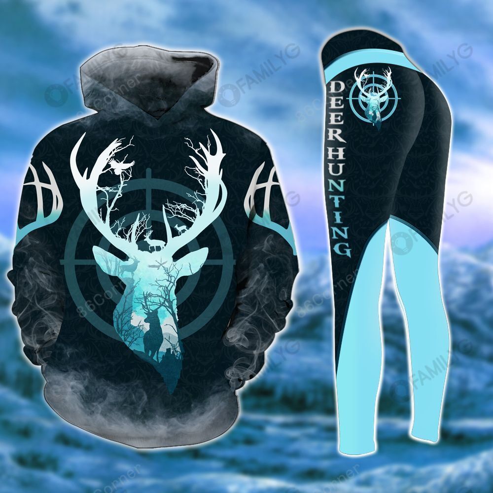 Aqua Deer Hunting Silhouette Legging and Hoodie Set