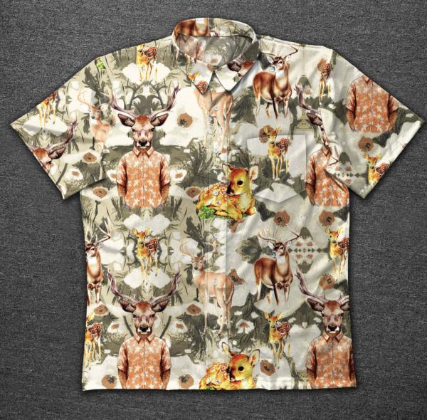 Hawaii Shirt ?C Hunting Deer Vintage Cotton Mens Hawaiian Shirt-Zx10673