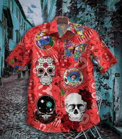 Gettyshirt Skull Tropical Vintage Grateful Dead Cotton Mens Hawaiian Shirt V1