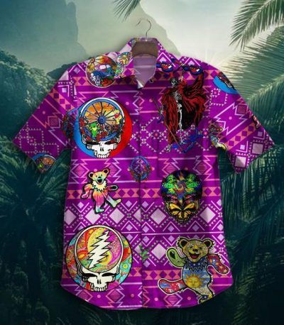 Gettyshirt Skull Tropical Vintage Grateful Dead Cotton Mens Hawaiian Shirt V2