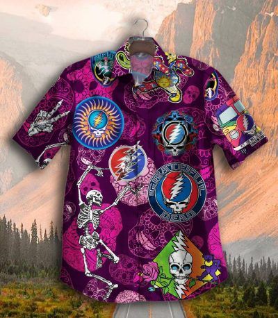 Gettyshirt Skull Tropical Vintage Grateful Dead Cotton Mens Hawaiian Shirt V3