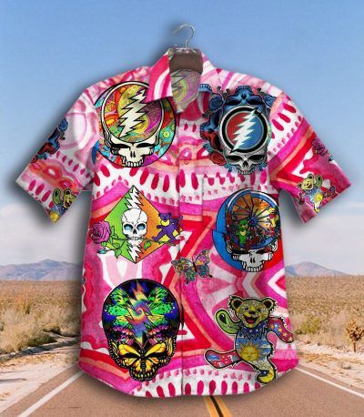 Gettyshirt Skull Tropical Vintage Grateful Dead Cotton Mens Hawaiian Shirt V6