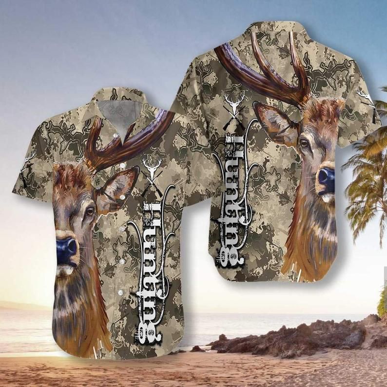 Deer And Camo Hunting Brown Nice Design Hawaiian Shirt DHC18064060