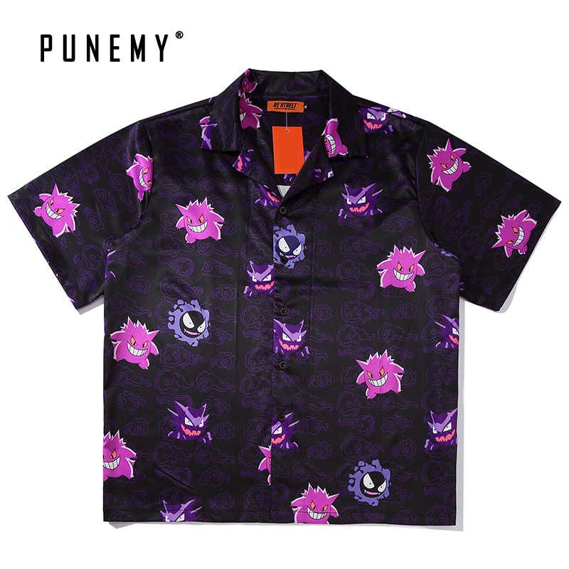 Men Gengar Pokemon Pattern Short Sleeve Hawaiian Aloha Shirts Aloha Shirts