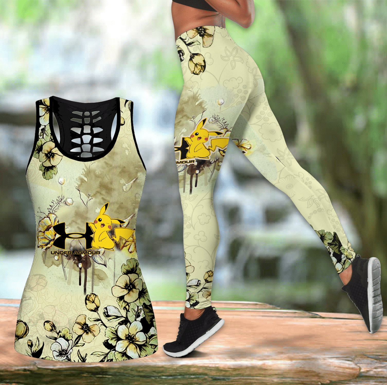 Combo Pokemon Under Armour Flower Hollow Tanktop Leggings Set V1624