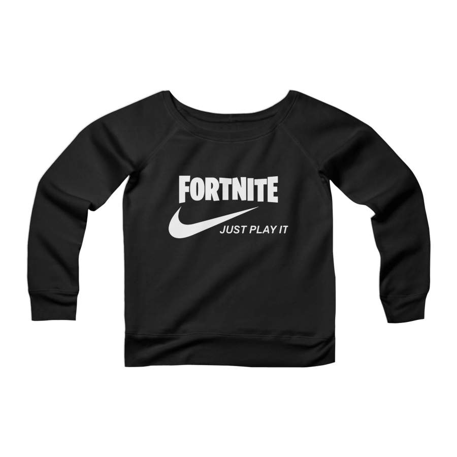 Fortnite Just Play It Run Dmc Logo Womans Wide Neck Sweatshirt Sweater