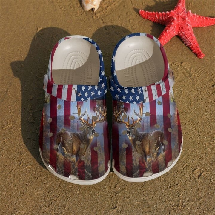 Hunting Flag Deer Sku 1470 Crocs Clog Shoes