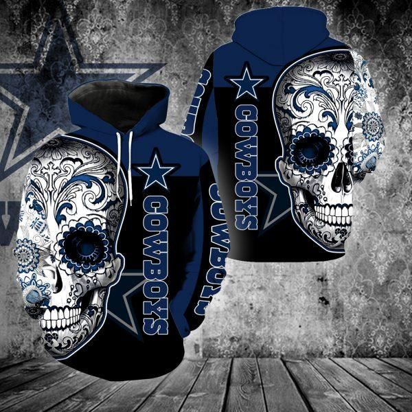 Dallas Cowboys Skull Hoodie 3D Zipper Hoodie Full Over Print K1081 Ds0 05939