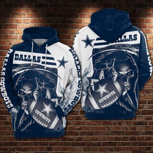 Dallas Cowboys Football Skull Dallas Cowboys Dallas Cowboys All Over Printed Hoodie 3D Zipper Hoodie