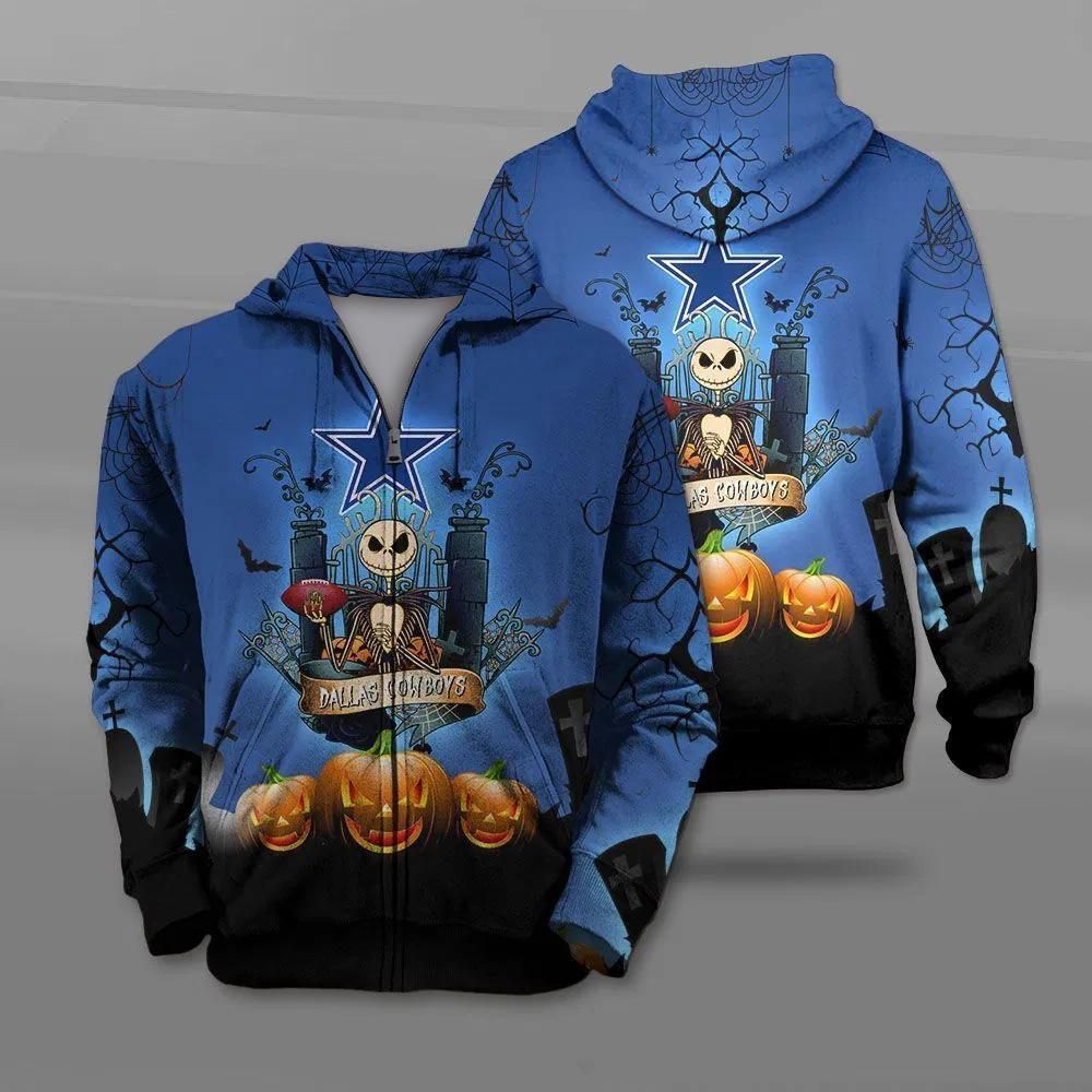 Dallas Cowboys Halloween Costume Hoodie 3D Zipper Hoodies Jack Skellington 3D Graphic 3D Zipper Hoodie 3D Zipper Hoodie