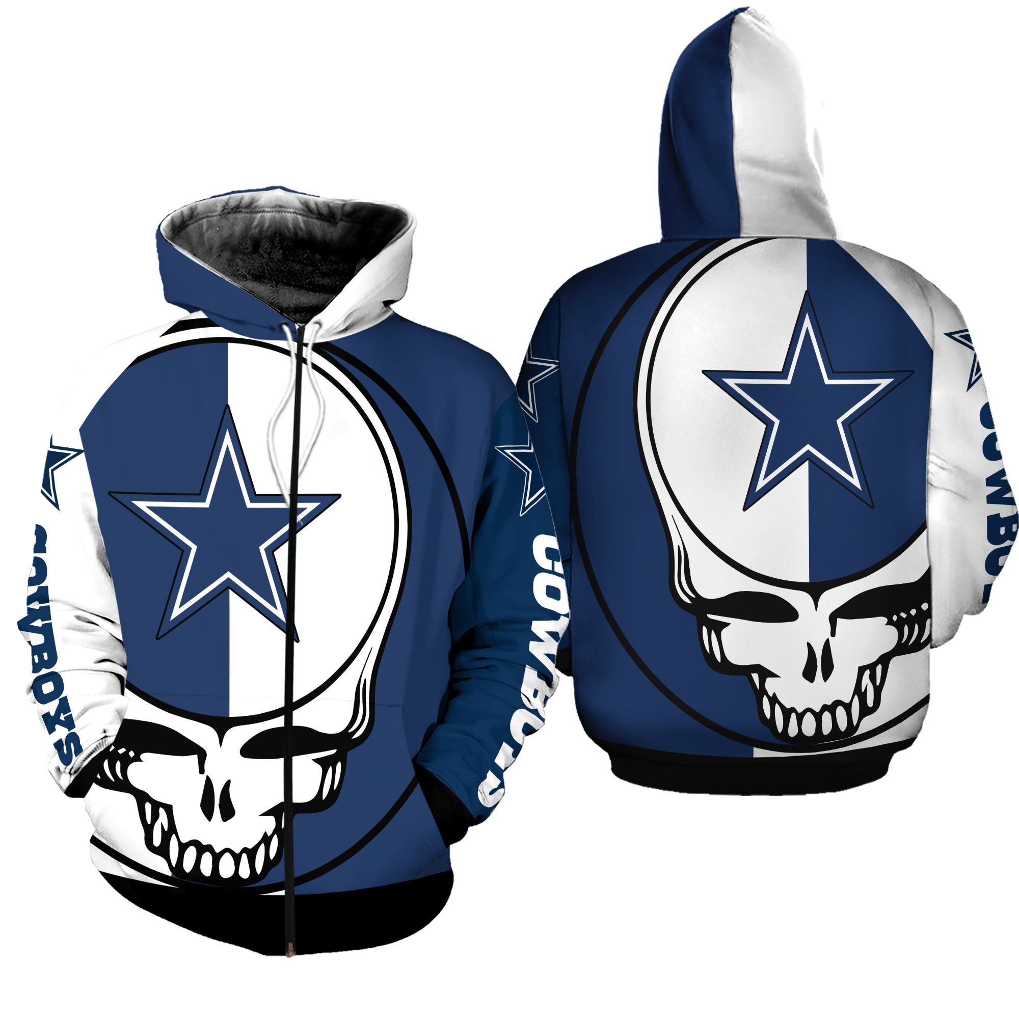 Dallas Cowboys Grateful Dead Skull Graphic Printed Tnt 05934 All Over Printed Hoodie 3D Zipper Hoodie