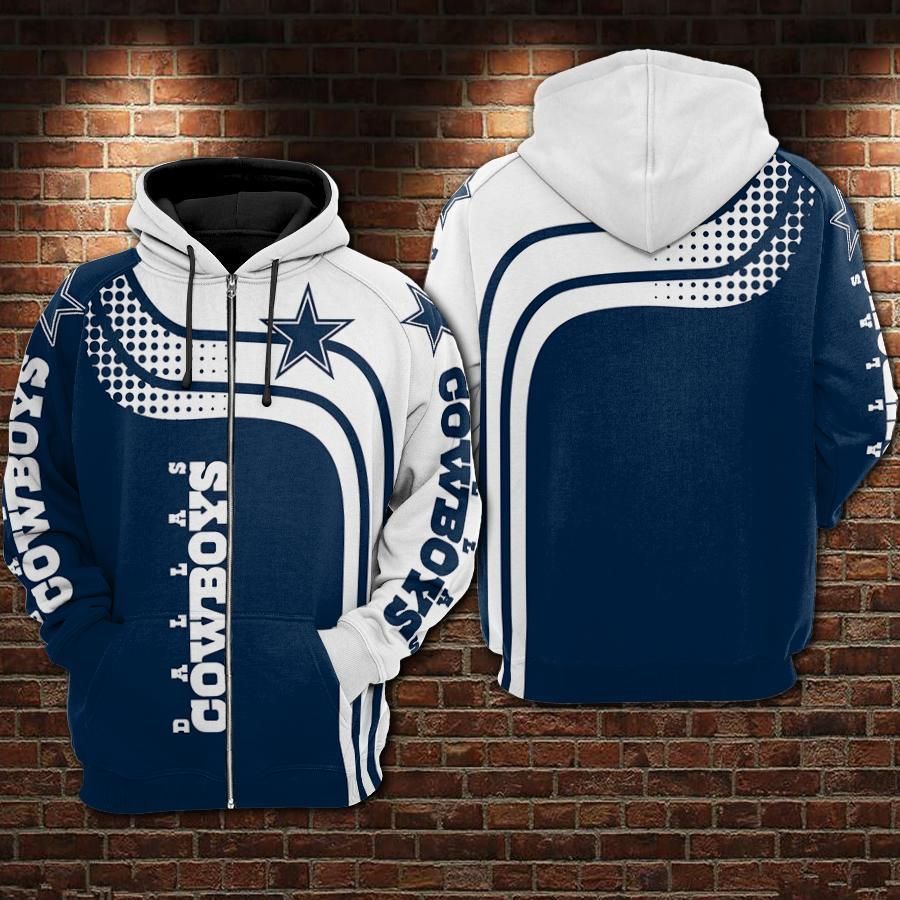 98Hd022 Dallas Cowboys Zip Up Hoodie 3D Zipper Hoodies For Fan 3D Zipper Hoodie 3D Zipper Hoodie