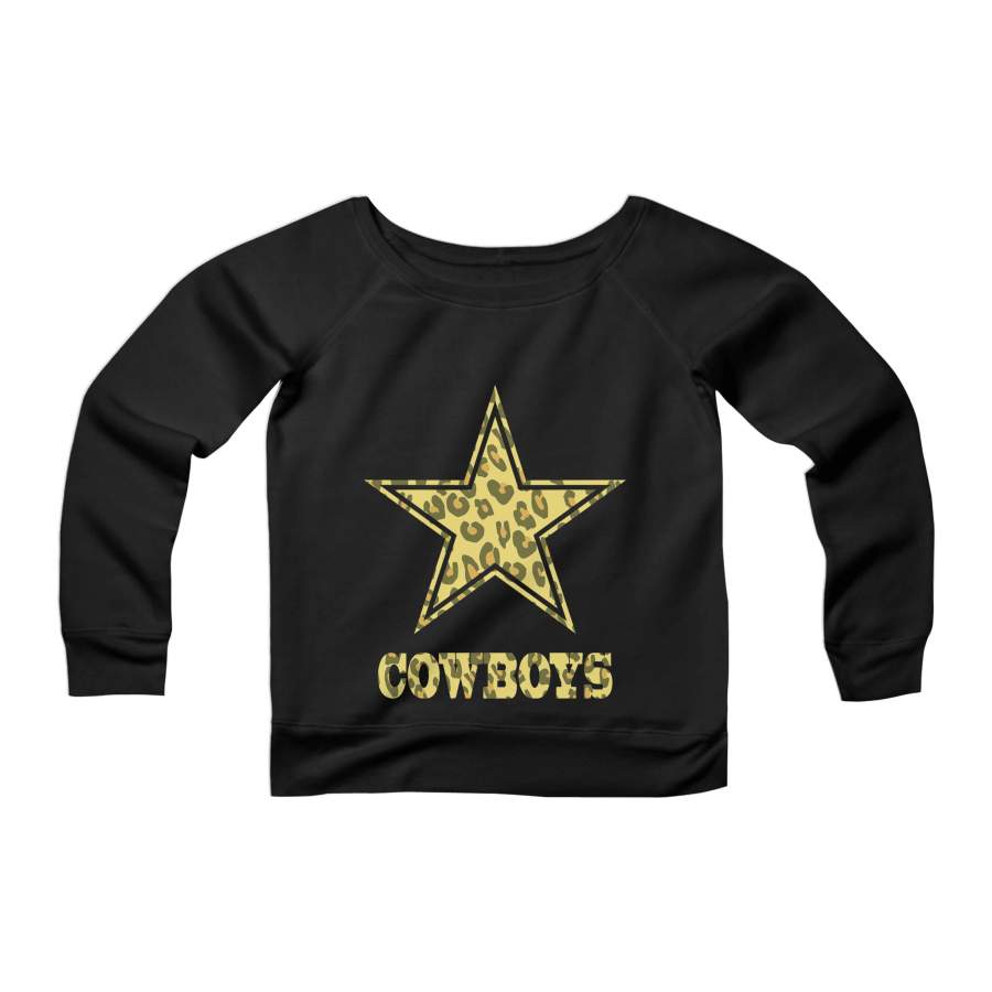 Cheetah Dallas Cowboys Leopard Baseball Star Print Love Deep In The Heart Texas CPY Womans Wide Neck Sweatshirt Sweater