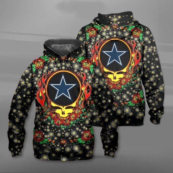 Dallas Cowboys 3D Skull Flower Hoodie 3D Zipper Hoodie Apparel Ds0 05893