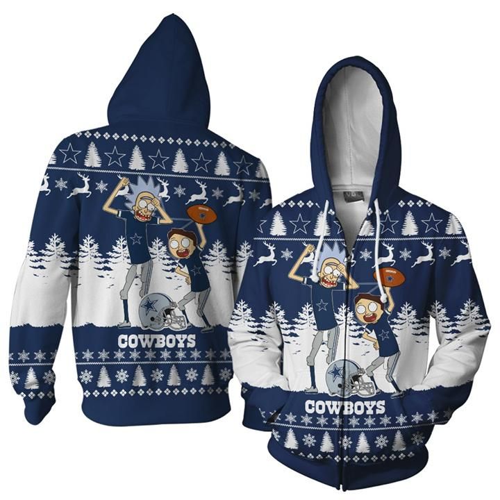 Dallas Cowboys Rick And Morty Dance Ugly Christmas Pullover And All Over Printed Hoodie 3D Zipper Hoodie