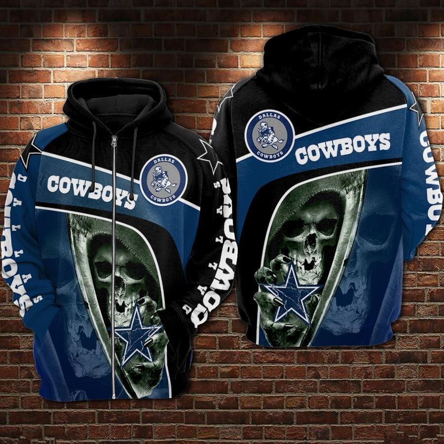 98Hd021 Dallas Cowboys Skull Zip Up Hoodie 3D Zipper Hoodies For Fan 3D Zipper Hoodie 3D Zipper Hoodie V866