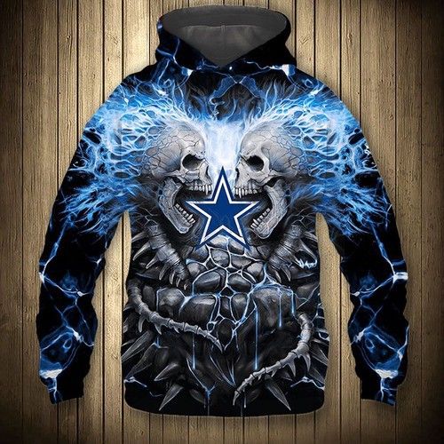 Dallas Cowboys Blue Electric Scream?In Skull Dallas Cowboys Dallas Cowboys All Over Printed Hoodie 3D Zipper Hoodie