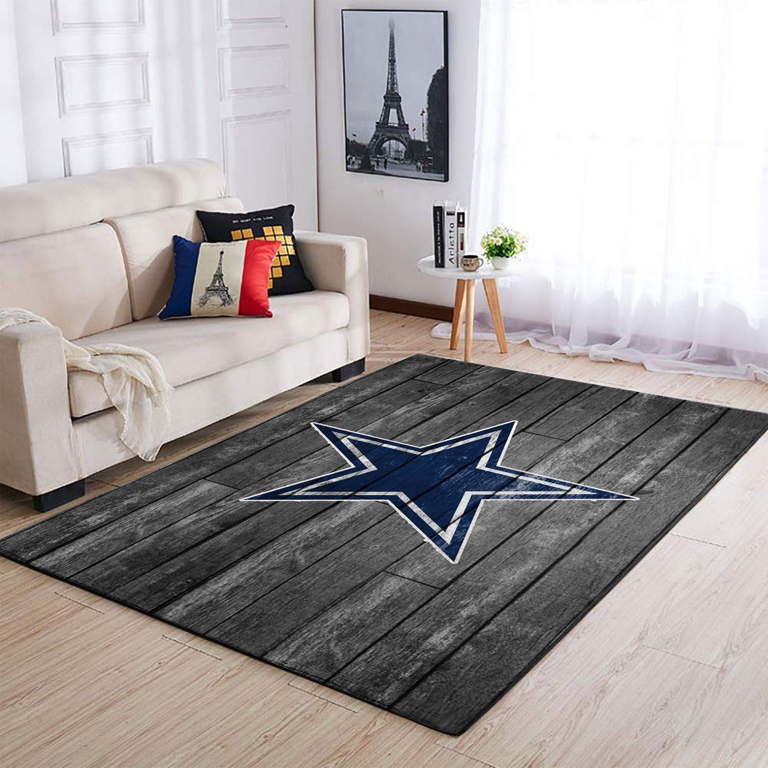 Dallas Cowboys Team Logo Grey Wooden Style Style Nice Gift Home Decor Rectangle Area Rug