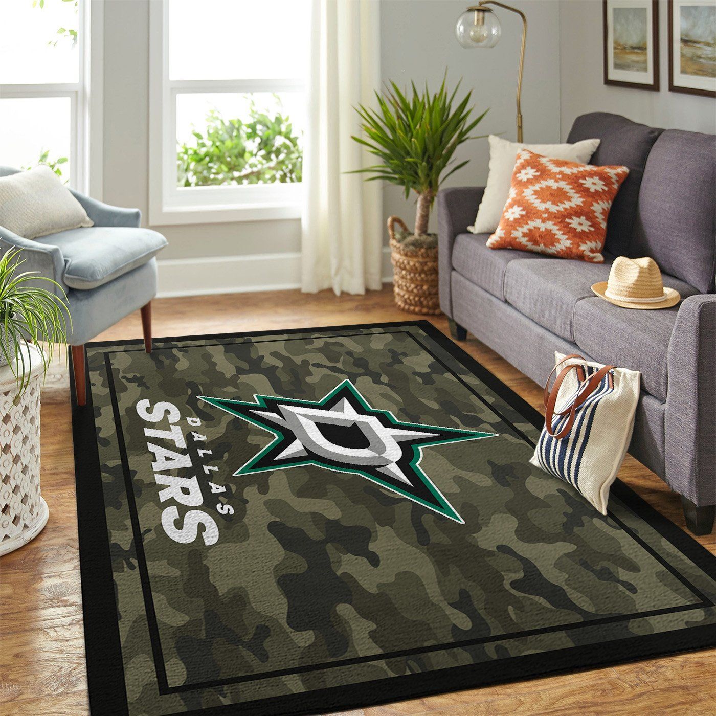 Dallas Stars Team Logo Camo Style Nice Gift Home Decor Area Rug Rugs For Living Room