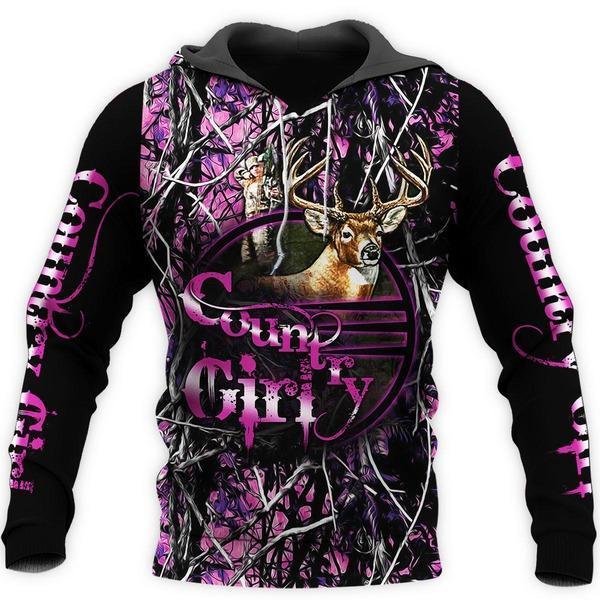 Deer Hunting Hoodies 3D Country Girls Shirt – Daughter Girl Love Hoodies Cute Pinky Shirt